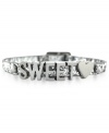 Sweetheart appeal. BCBGeneration's mini affirmation bracelet, crafted from silver-tone mixed metal and a glittery band, delivers a loving statement-and a stylish one, too. Approximate length: 8 inches.