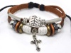 4030058 Christian Religious Scripture Inspirational Cross Leather Bracelet