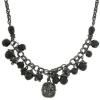 Jet Black Beaded Square Floral Crystal Statement Necklace