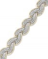 Up your glam factor. YellOra's™ trendy twisted bracelet showcases round-cut diamonds (1/2 ct. t.w.) in a beautiful braided pattern. Precious metal made from a combination of pure gold, sterling silver and palladium. Approximate length: 7-1/2 inches.