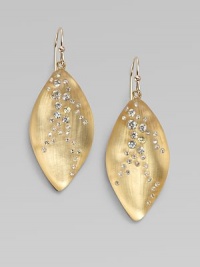 From the Lucite Star Dust Collection. A beautifully hand-crafted lucite leaf design embellished with brilliant Swarovski crystals. Hand-crafted luciteSwarovski crystalsDrop, about 1.8714k gold filled French wireMade in USA