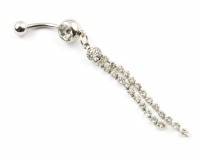 316L Surgical Steel 14 Guage Crystal Long Tassel Dangle Navel Belly Ring Bar 70mm Cute