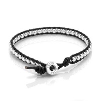 FAITH Sterling Silver Beads Single wrap on Black Leather Cord with Silver Button 7.5''