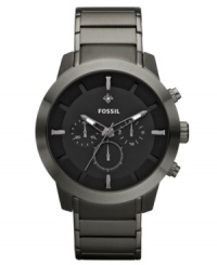 Daring in design, this gunmetal plated timepiece from Fossil rises above the pack with a single diamond accent.