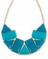 Do the math. This Haskell necklace pairs teal geometric shapes with gold-tone accents for a stunning effect. Crafted in gold tone mixed metal. Approximate length: 16 inches + 3-inch extender. Approximate drop: 1-3/4 inches.