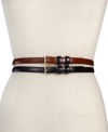 Set yourself up in style with these sleek skinny belts from Style&co. Presented in bold black and warm cognac, each belt is accented with a C-ring buckle and contrasting keeper.