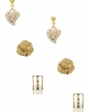 GUESS Three-Pair Gold-Tone Stud Earring Set, WHITE