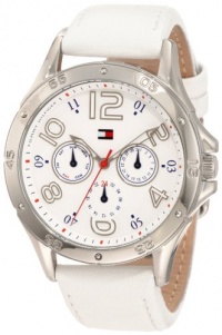 Tommy Hilfiger Women's 1781177 White Multi-Eye Dial Leather Strap Watch