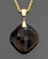 A standout style that enhances every look. A glamorous cushion-cut smoky quartz (54 ct. t.w.) dangles from a polished 14k gold bale and rope chain. Approximate length: 18 inches. Approximate drop: 1-3/4 inches.