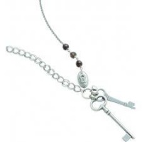 LONG FOSSIL NECKLACE Lock & Two Keys on 28 Chain with Beads