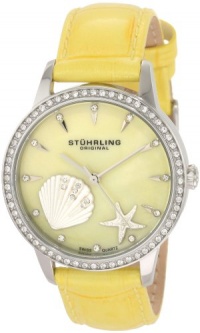 Stuhrling Original Women's 521.1115G95 Vogue Audrey Verona La Playa Swiss Quartz Mother-Of-Pearl Swarovski Crystal Yellow Watch