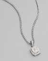 From the Petite Albion Collection. Squared and tiered, a pretty pendant shimmers with pavé diamonds and hangs from a sterling silver box chain. Diamonds, 0.34 tcw Chain length, about 17 Pendant, about ½ square Lobster clasp Made in USA