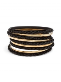 GUESS Black And Gold-Tone Bangle Set, MULTI