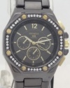 Geneva Quartz Knox Chronograph-style Look Two Tone Black N Gold Case Rhonestone Bezel