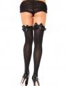 Leg Avenue Women's Opaque Thigh-High Stocking With Chiffon Ruffle And Satin Bow