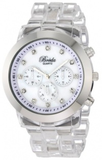 Breda Women's 2307-Clear/Silv Brooke Oversized Bezel Mother-Of-Pearl Dial Rhinestone Hour Markers Plastic Band Watch