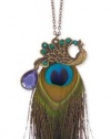 ZAD Unique Vintage Gold Peacock with Peacock Feather LONG Fashion Necklace Antique Gold Finish