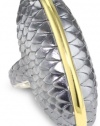 Elizabeth and James Audubon Sterling Silver and Plated 23K Gold Feather North and South Ring, Size 6