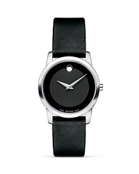 Women's Movado Museum Classic® watch in solid stainless steel with black Museum dial and black leather strap.