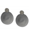 A stylish look takes shape in this pair of drop earrings from Kenneth Cole New York. Crafted from silver-tone mixed metal, the concave disc earrings sparkle with glass pave crystal accents. Approximate drop: 2 inches.