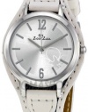 Zou Zou Silver Flower Dial Faux White Leather Strap Ladies Watch ZRT6007