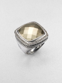 From the Albion Collection. A beautiful design combining a faceted cushion of 18k gold with a frame of diamonds in a sterling silver setting and band. Diamonds, 0.52 tcw Sterling silver and 18k yellow gold About ¾ square Imported