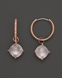 Lisa Nik 18K Rose Gold Diamond Hoop Earrings with Rose Quartz Detachable Drops