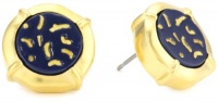 T Tahari Soho Chic Gold Tone and Blue and Gold Button Stud Earrings