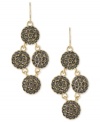 Perfect for any elegant affair, this pair of chandelier earrings from Kenneth Cole are crafted from gold-tone mixed metal. Each disc is adorned with sparkling pave glass crystal accents to add luster to the evening. Approximate drop: 2 inches.