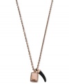 This rosy pendant necklace by Emporio Armani features a rose-gold ion-plated logo charm and a black onyx stone. Setting and chain crafted in stainless steel. Approximate length: 20 inches + 2-inch extender. Approximate drop: 1 inch.