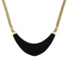 Blend rich elements for pure fashion. Vince Camuto's collar necklace highlights a black leather-wrapped half-moon pendant. Crafted in gold tone mixed metal. Approximate length: 18 inches.