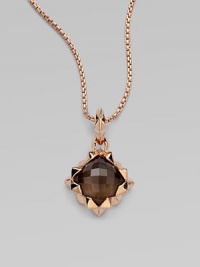 From the Superstud Collection. A faceted dome of deeply toned smoky quartz is layered over mother-of-pearl, creating richness and depth in this striking pendant within a spiky zigzag setting on a glowing box chain.Smoky quartz and white mother-of-pearlRose goldplated sterling silverChain length, about 18Pendant length, about 1¾Lobster claspImported