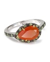 The garden serves as inspiration for this thorn-shaped cocktail ring from Elizabeth and James, accented by striking carnelian and garnet stones.