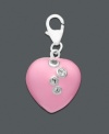 You can never go wrong with a little pink. Add sparkle and color with this bold pink heart charm with crystal accents. Set in sterling silver with a lobster claw clasp. Approximate diameter: 1/2 inch.