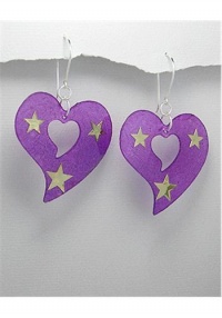 Handmade love-heart earrings crafted from dyed shell In Sterling Silver Earrings