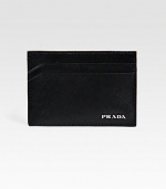 A smart card case in textured saffiano leather with silver logo detail.Four card slotsLeather4W x 3HMade in Italy