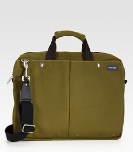 Inspired by a vintage pilot's bag, this brief has two exterior patch pockets that can both fit tablet computers. Interior functionality includes key fob, laptop sleeve, zip pocket and pen pockets.Zip closureDouble top handlesAdjustable, removable shoulder strapExterior patch, interior zip pocketsNylon16W x 12H x 2DImported