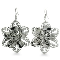 LG CUTOUT FLOWER BLK EAR Bohemian Antique Finish Flower Dangle Earrings