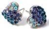 Adorable Blue and AB Crystal Embellished Mini Heart Stud 3/8 Stud Earrings