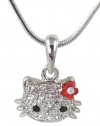 Small Kitty 1/2 Crystal Pendant and Necklace - Red Flower Bow