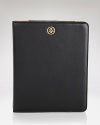 Poised and practical. Upgrade your gadget with this luxurious leather iPad case from Tory Burch.