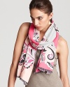 A longer length and a vibrant pink hue give this signature print Emilio Pucci scarf versatility-tie it, wrap it or let it hang.