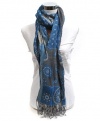 New Paisley Circles Pattern 100% Viscose Fringed Scarf, Aqua Blue