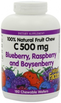 Natural Factors Vitamin C Blueberry, Raspberry, Boysenberry Chewables 500mg Wafers, 180-Count