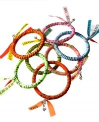 These vibrant charm bangles wrapped in Brazilets have been worn for centuries, originating in Bahia, Brasil. Worn fashionably throughout Latin America, these designs have a spiritual significance and are said to bring good luck to all who wear them. These colorful bangles can be worn alone or stacked for a vibrant, unique style. A portion of the proceeds from this item is dedicated to saving the Brasilian rainforest through the Nature Conservancy's Plantabillion.org organization. Discover Brasil. The bold colors. The exotic scents. The sensual textures. The natural sensations. Only at Macy's.