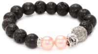 Very Me ''NEW YORK'' Black Swarovski Crystal Lava Silver Tone Skull Shell Pearl Rose Bracelet, 8mm