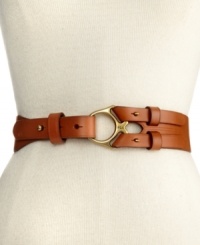 Make a bold statement with this eye-catching, equestrian-inspired belt from Lauren by Ralph Lauren. Crafted from rich vachetta leather with an antiqued, brass-tone ring and stud accents, it's the perfect complement to your everyday ensemble.