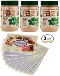 Powdered Peanut Butter - 85% Less Fat and Calories - 3 Pack PB2 Regular Jars - 6.5oz Each - Free Bonus PB2 Recipe Cards Included (17 Cards in Total)