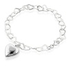 Sterling Silver Heart Link Bracelet with Puffed Heart Charm 7.5