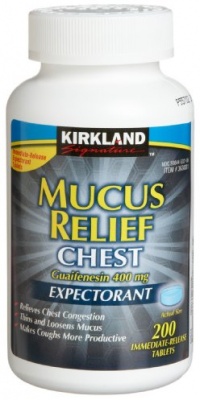 Kirkland Signature Mucus Relief Chest Expectorant (Guaifenesin 400 mg), 200-Count Immediate-Release Tablets (2 pack)